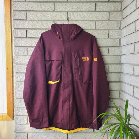 Mountain Hardwear Other - 'Mountain Hardwear' burgundy/yellow waterproof hooded shell jacket men's M